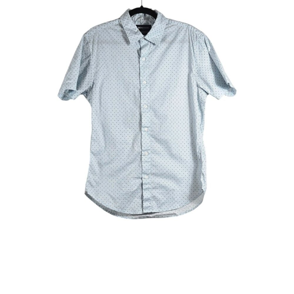 Bonobos Medium Men's Shirt Stretch Button Down Short Sleeve Blue Polka Dot